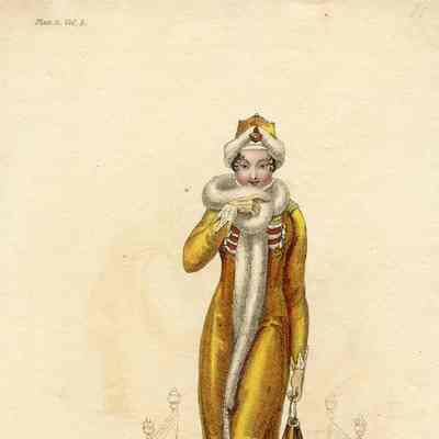 Walking Dress, Gold Color with Fur Trim