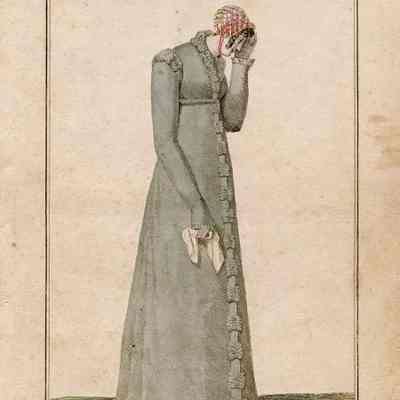 Green Pelisse with Red Striped Capote