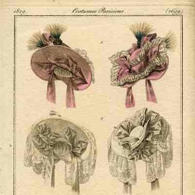 Front and Back Views, 3 Hats, Including Pink Frilled Ribbon One