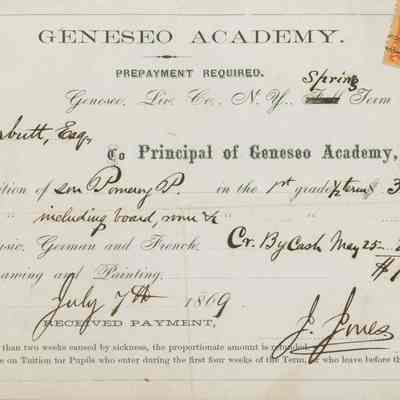 Geneseo Academy Receipt to John W. Garbutt