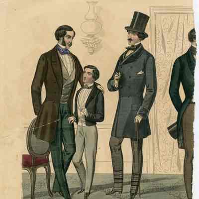 6 Men and a Boy in a Parlor with Wall Lamps