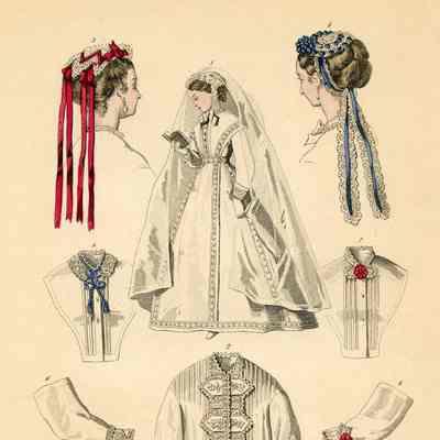 Bride, 2 Caps, 2 Chemisettes with Cuffs, Bed Gown