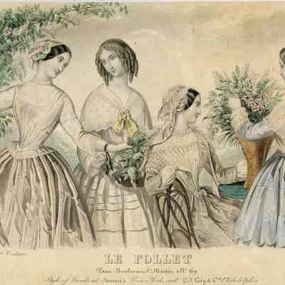 Ladies in Garden, Muslin Capelets, Caps, Etc.