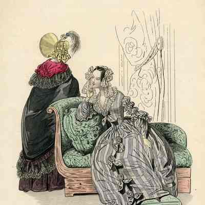 Two Ladies, One of Green Sofa, One Leaving