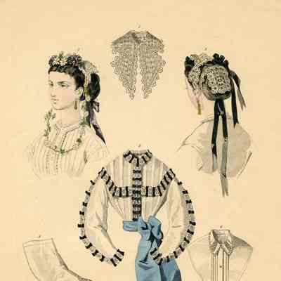 Fancy Blouse with Blue sash, Chemisette, Collar