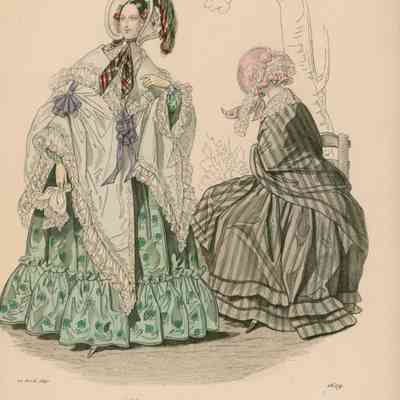 2 Ladies Under a Tree, One in Elaborate Mantle