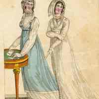 2 Ladies at a Card Table, Trained Dresses