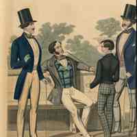 6 Men and Boy in a Park with Stone Bench