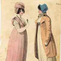 2 Ladies, One in Pink Dress, One in Orange Coat