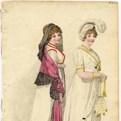Ladies in White Trained Dresses, Pink Wrap