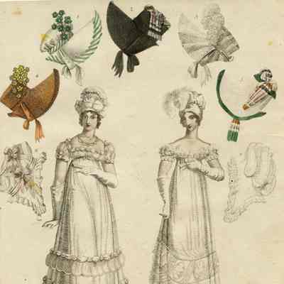 Ladies in White Evening Dresses, 5 Bonnets, 2 Caps