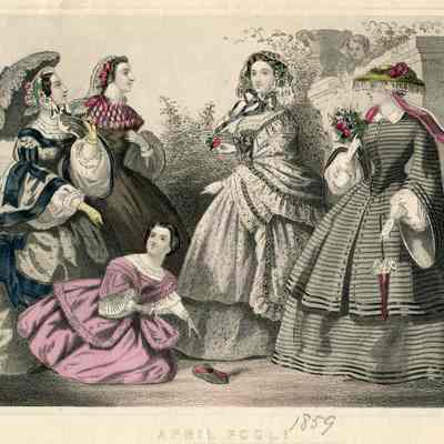 4 Ladies and a Girl in Garden, "April Fools"
