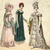 3 Ladies in Walking, Ball, Court Dress