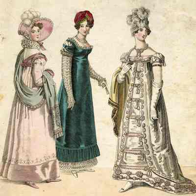 3 Ladies in Walking, Ball, Court Dress