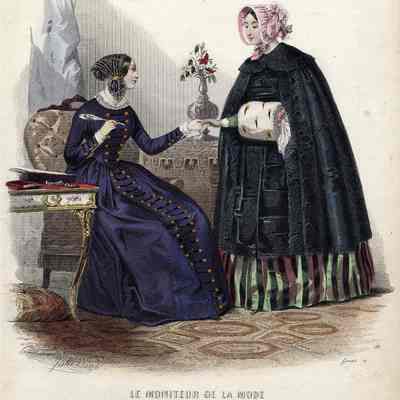 Ladies, One in Purple Greeting One with Ermine Muff