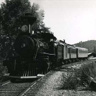 Sierra Railroad Engine #3 on movie job as woodburner at Railtown