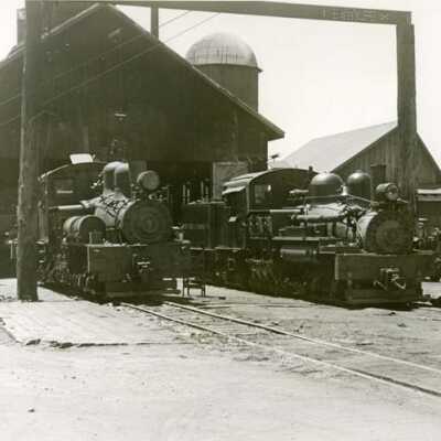 West Side Lumber Company Engines #7, and #9 at the machine shop in Tuolumne