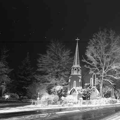 St. James Episcopal Church (Red Church) with snow, Sonora