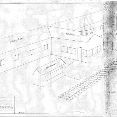 Perspective of Camp 35 Pickering Lumber Co, Kitchen , Dinning Room, Meat House and Store Room no scale, by F.E.