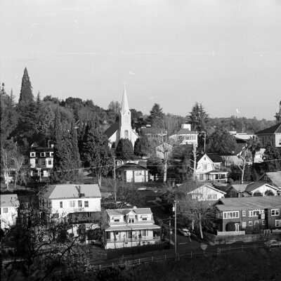 Sonora scene with St. Patrick's Catholic Church, Sonora