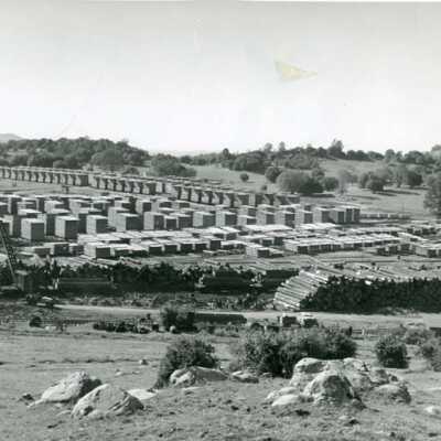 Lumber stacked in the fields for drying
