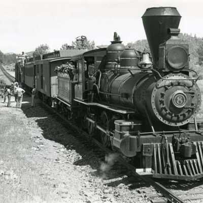 Sierra Railroad Engine #3 as Engine #8, on movie stand by - Dave Sells in cab