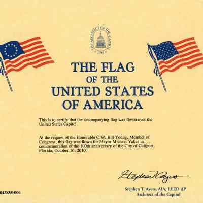 Gulfport 100th Anniversary Flag Certificate