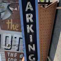 Arrow Parking Sign with Neon and Lightbulbs