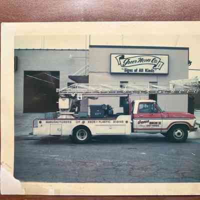Greer Neon Co. Ladder Truck and Building Photograph
