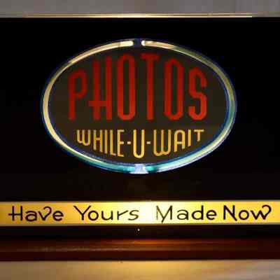 Photos While-U-Wait Glass Bubbler Point-of-Purchase POP Sign