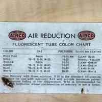 Pioneer Neon Supply Co. Airco Air Reduction Fluorescent Tube Color Chart