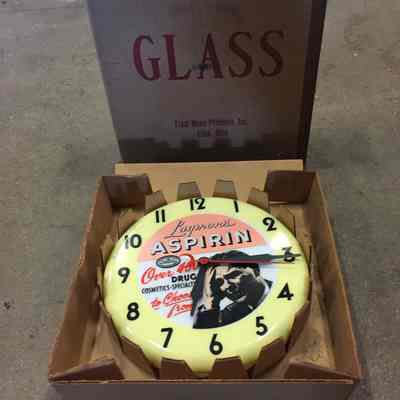 Laymon's Aspirin Internally Illuminated Plastic Clock Sign