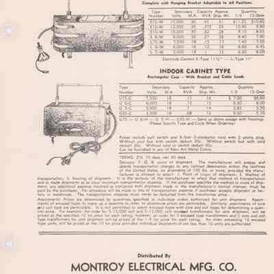 Montroy Electrical Mfg. Co. Illustrated Price Sheet