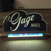          Gage Hats Etched Glass Rotating Sign picture number 1
   
