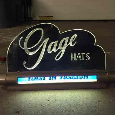 Gage Hats Etched Glass Rotating Sign
