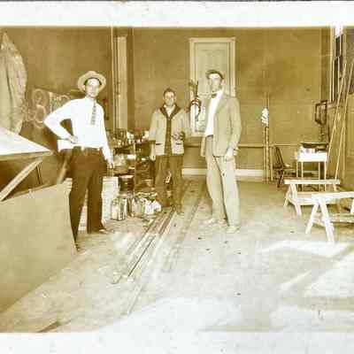 Sign Shop Interior with Workers - Photograph