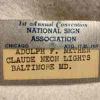1937 National Sign Association Convention Name Badge - Adolph F. Nethen - Claude Neon Lights