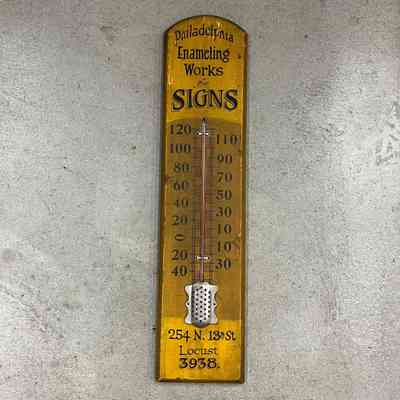 Wood Sign Thermometer for Philadelphia Enameling Works