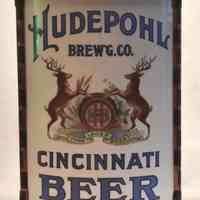 Hudepohl Beer Vitrolite Glass Sign