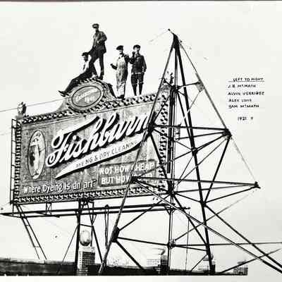 Fishburn Dyeing and Dry Cleaning Sign with Workers - Photograph