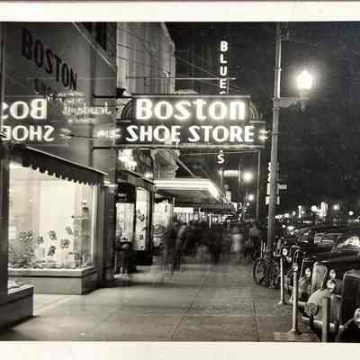 Boston Shoe Store Early Neon Sign at Night - Photograph