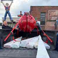          Image of the Roto-Sphere loaded in Alan Whitaker's truck with the spikes.
   