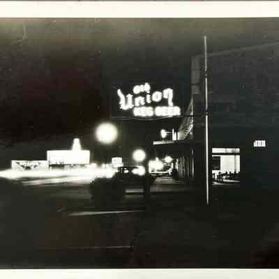 Old Union Keg Beer Early Neon Sign at Night - Photograph