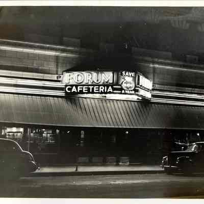 Forum Cafeteria Early Neon Sign at Night - Photograph