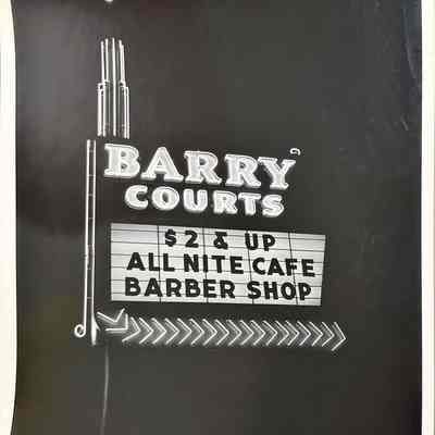 Barry Courts Early Neon Sign at Night - Photograph