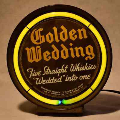 Golden Wedding Bartop Neon & Glass Sign