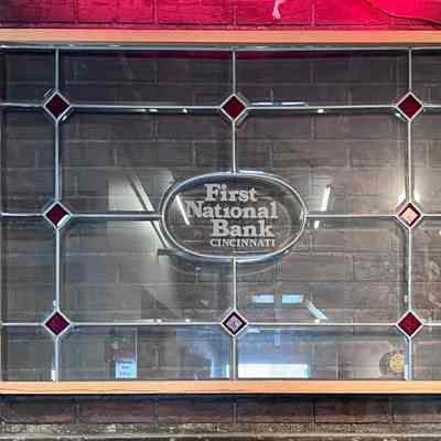 First National Bank Glass Sign