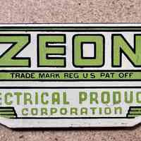Zeon Electrical Products Corp. Porcelain Sign Tag