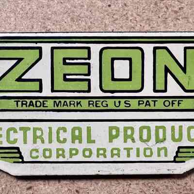 Zeon Electrical Products Corp. Porcelain Sign Tag