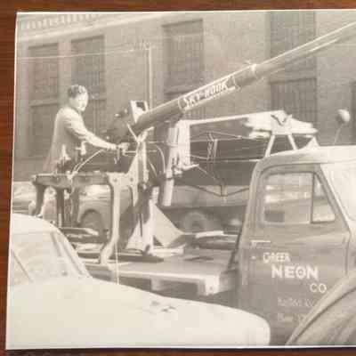 First Crane Truck of Greer Neon Co. Photograph